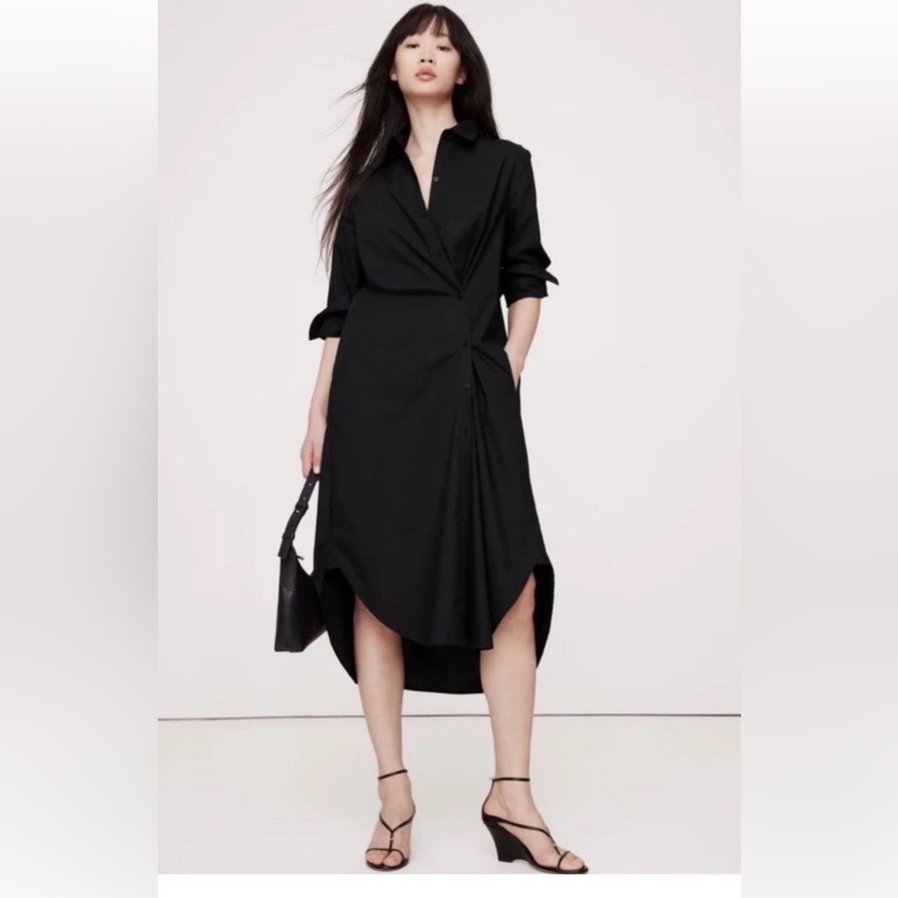 BANANA REPUBLIC COTTON POPLIN ASYMMETRICAL SHIRT DRESS Large black New